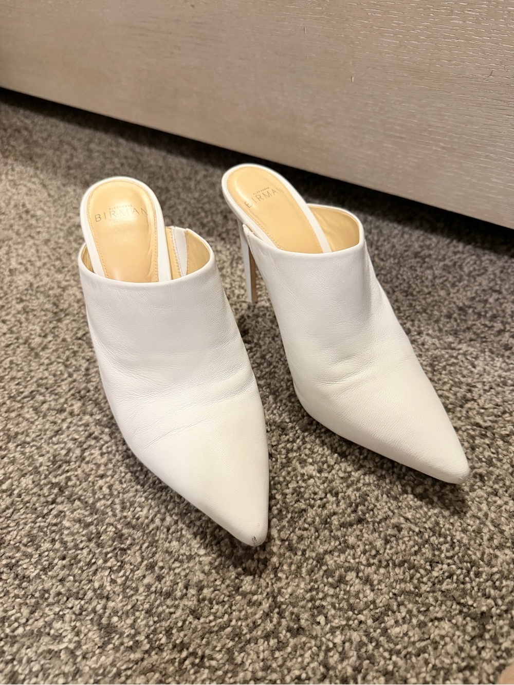 Alexandre Birman White Pointed Leather Mule Heels